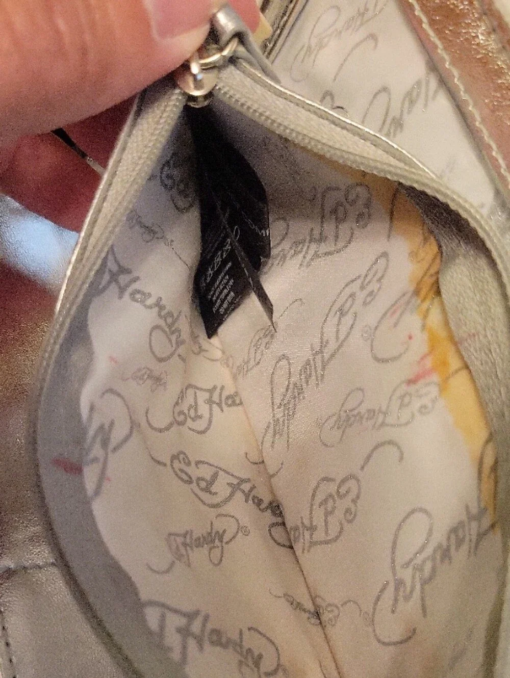 Ed Hardy Silver Peacock & Pink Rose Zip Phone Wallet